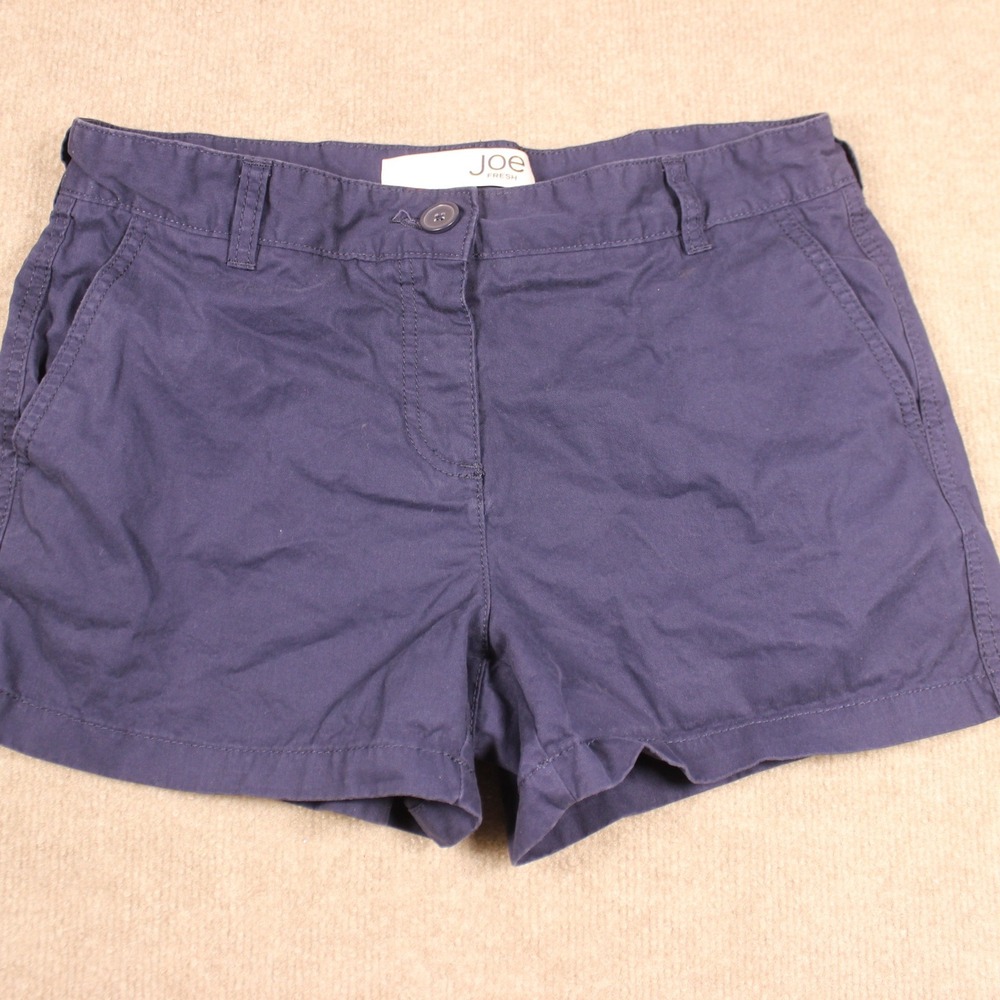 Joe Fresh Womens Navy Blue Cotton Chino Shorts Size 6 Casual Summer Flat Front